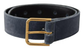Dolce & Gabbana Navy Blue Velvet Gold Metal Logo Waist Buckle Belt -   -  Dolce & Gabbana.